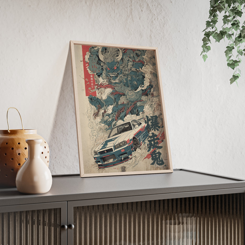 Framed Nissan Skyline R34 Demon Japanese Art Print (EU)